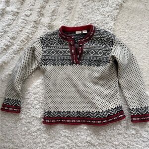 L.L. Bean Women's Black and Red Patterned Sweater Size XS 100% Wool